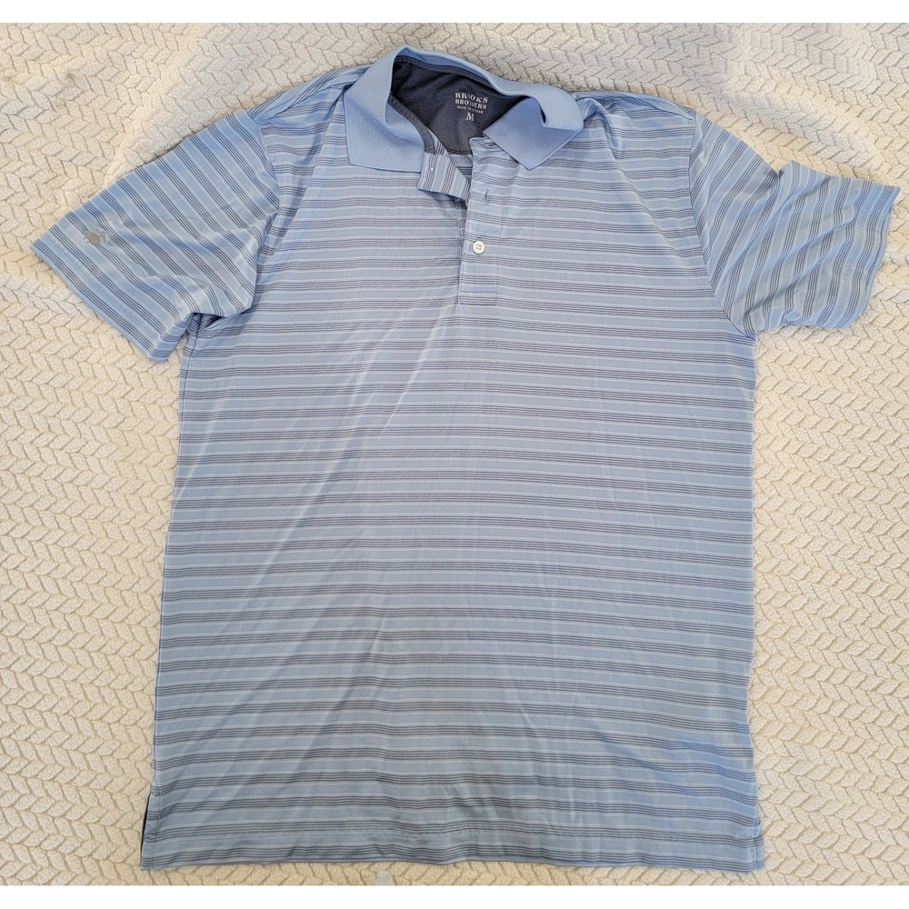 Brooks Brothers Polo Shirt Mens Med Blue Original Fit Short Sleeve Logo on Sleev